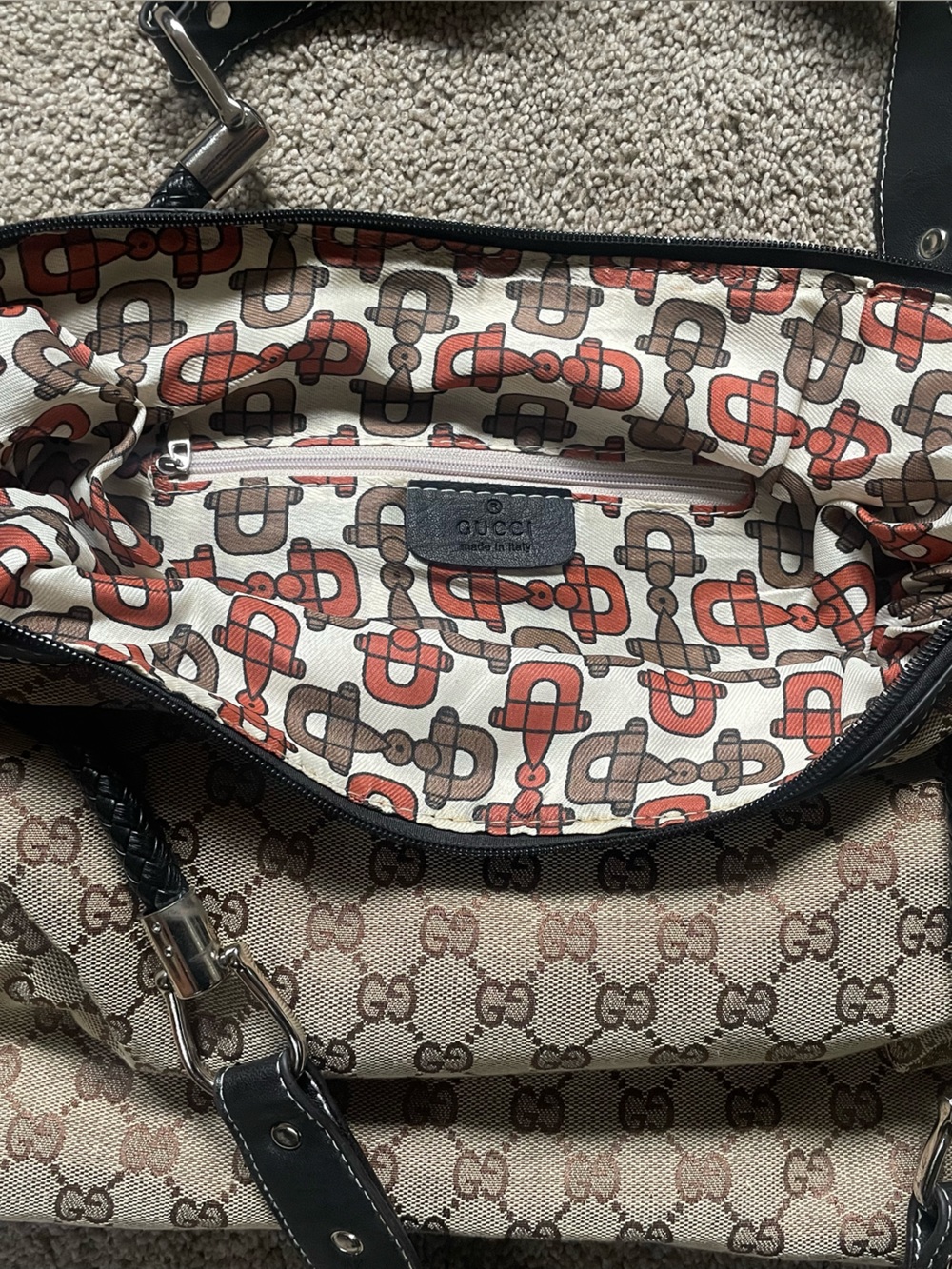 Gucci Cream, Brown, Red Printed Interior Bag